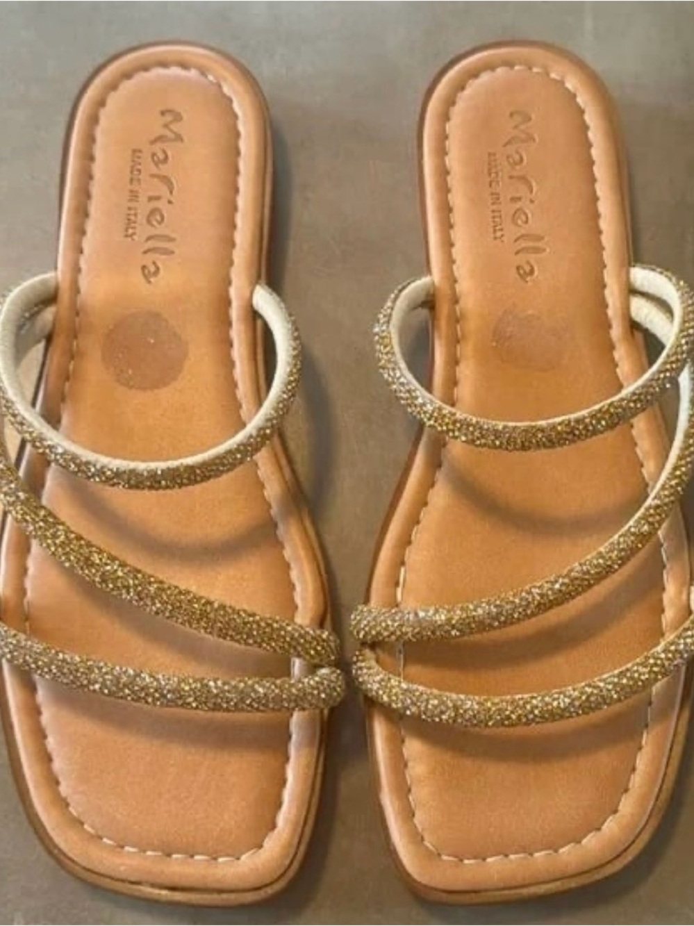Gold Glitter Multi‑Strap Slide Sandals